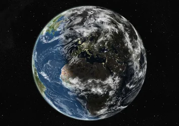 Globo centrado en Europa y África, imagen satelital en color verdadero